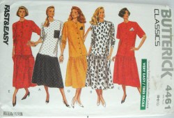 4461 89 LOOSE LONGER DROP WAIST FLARE SS-LS DRESS PATTERN 12-16